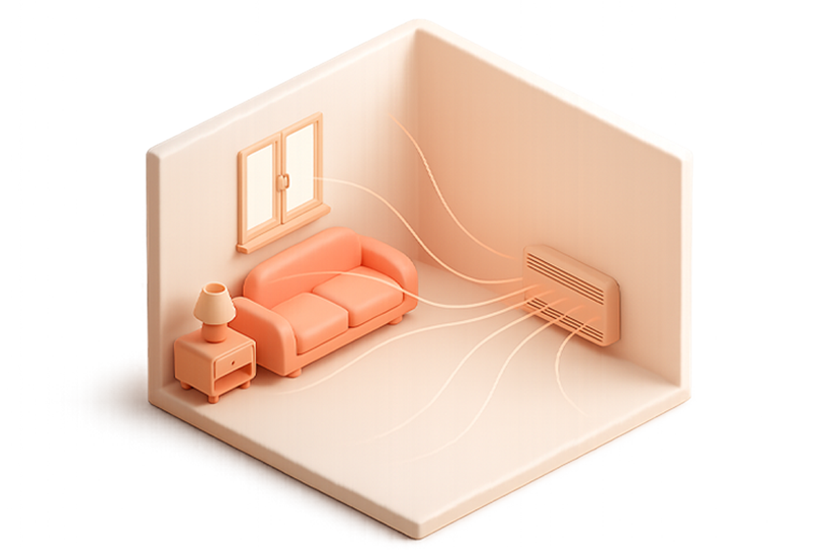 House diagram showing airflow and duct system with FURNACE installed